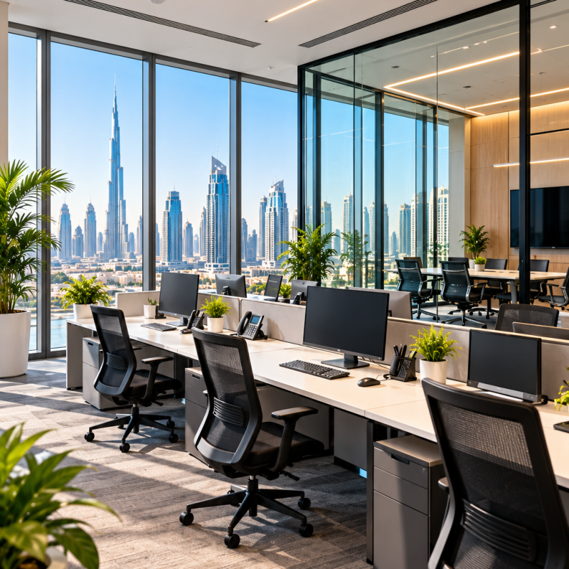Modern Office with Dubai Skyline Views